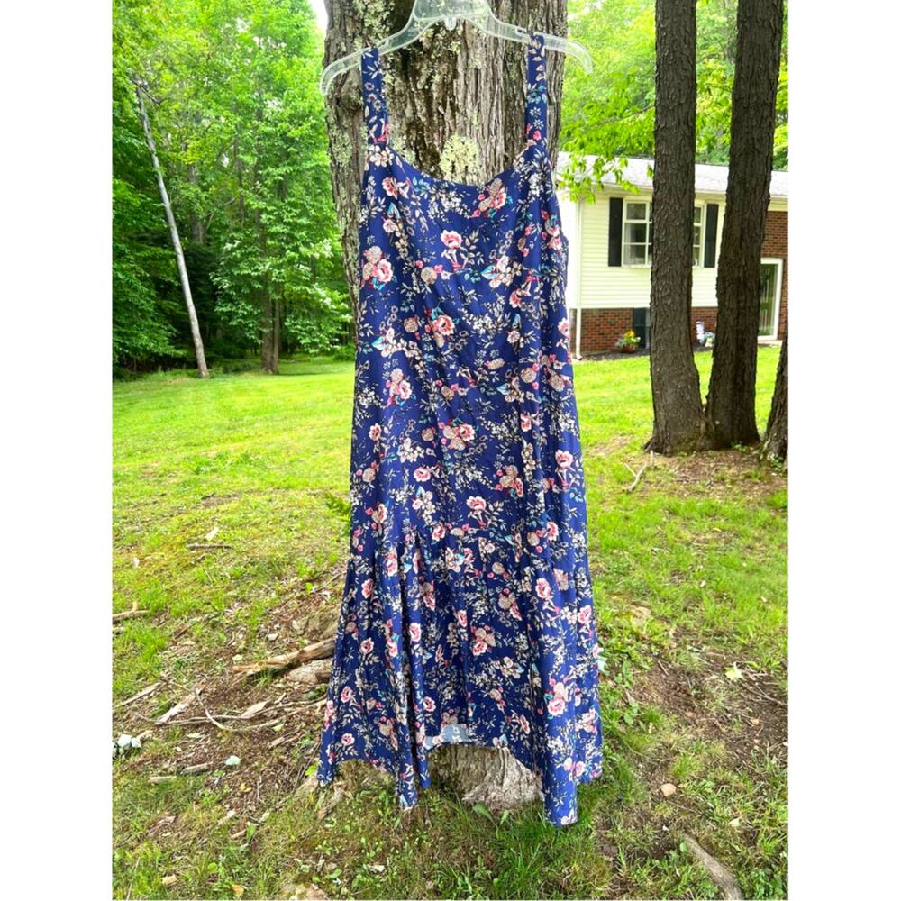 Romantic Tiered MAXI DRESS The Pyramid Collection 3X Blue Floral Festival NEW